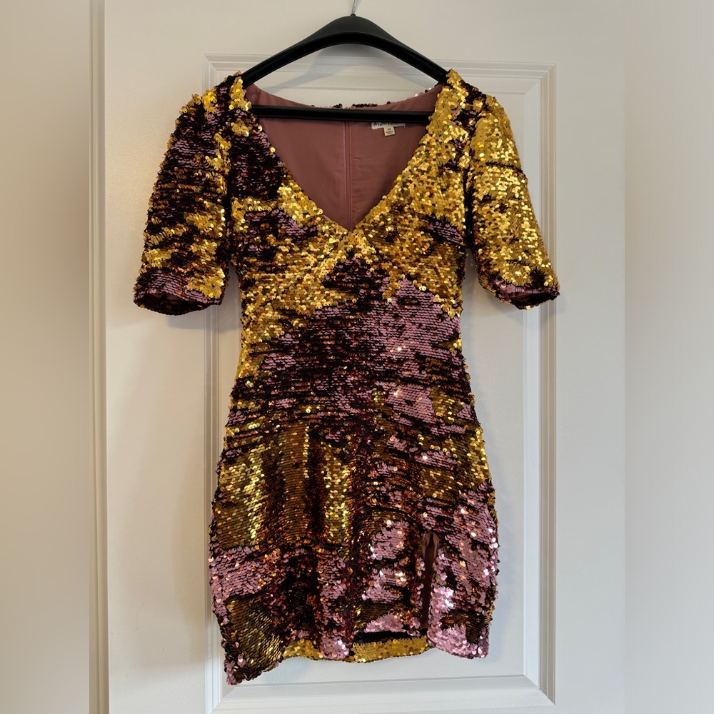 For Love & Lemons Sparkles Sequin Pink Gold Dress Cocktail Party XS